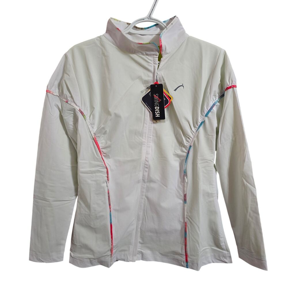 Swingdish White Multicolored Asymmetrical Zipper Golf Jacket Side Medium‎